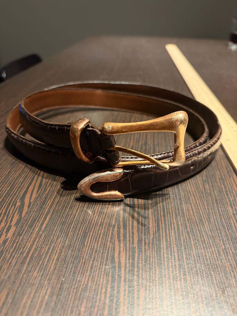 Elisabeth Leather Belt Size 3 Brown Croco Stamped vintage